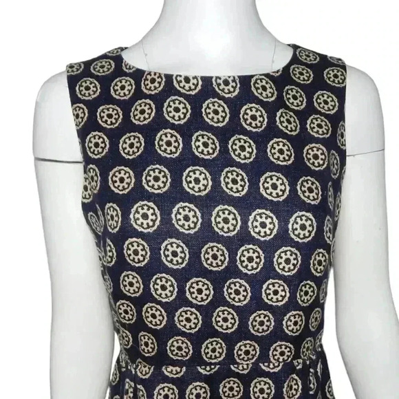 J.Crew Collection Roxy Racer Shift Dress Printed Heavy Linen Blue Beige Size 6 - Picture 2 of 7